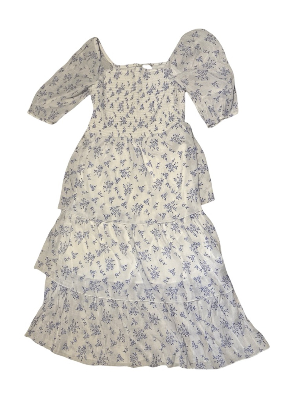 J GEE NWOT Blue Floral Smocked Puff Sleeve Tiered Midi Dress XL